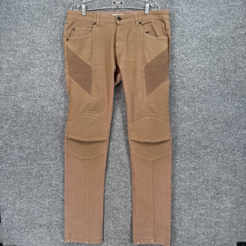 Pierre Balmain Pants Mens 38 Tan Ribbed Moto Biker Slim Stretch Cotton Italy Lux
